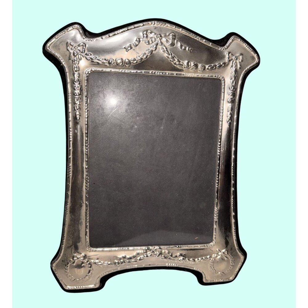Vintage Ornate silver plated Metal Picture Frame With Black Velvet Back